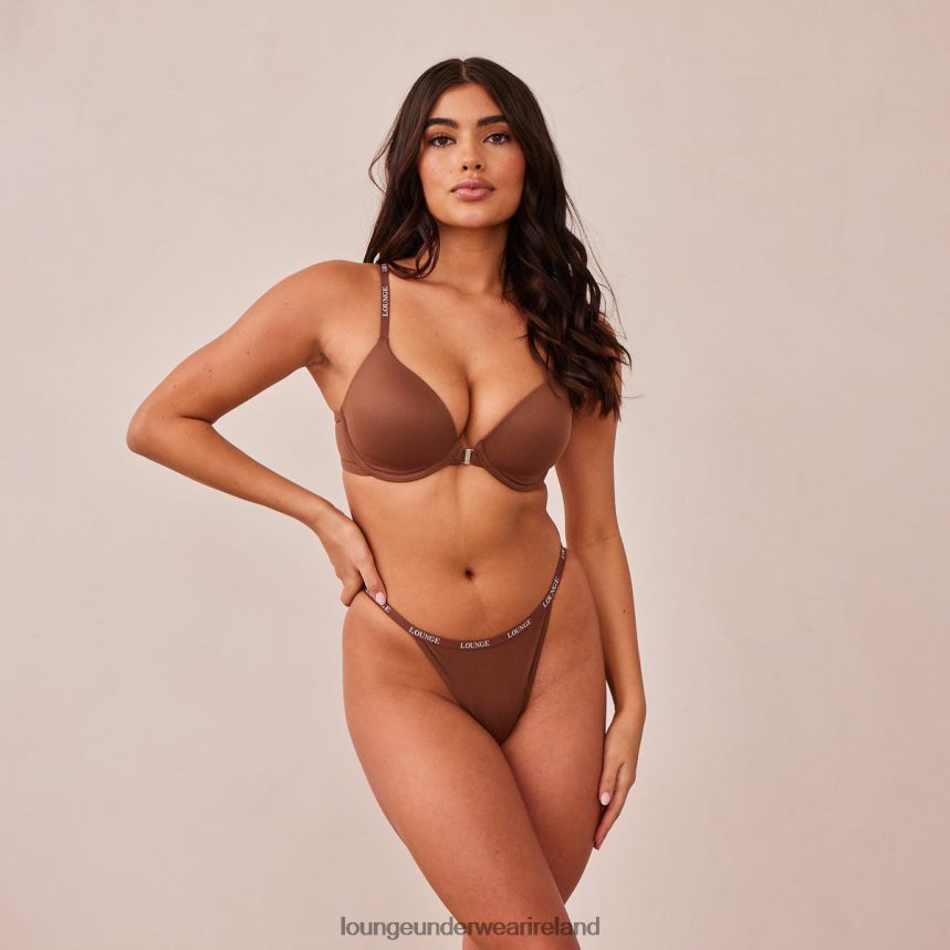 Lounge Underwear Women Smooth Front Fastening T-shirt Bra & Thong/Briefs Set F2H42Z157 Chestnut
