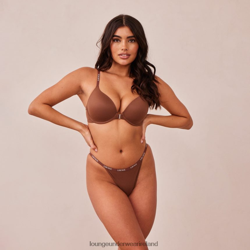 Lounge Underwear Women Smooth Front Fastening T-shirt Bra & Thong/Briefs Set F2H42Z157 Chestnut