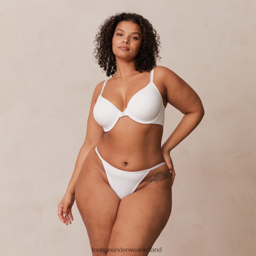 Lounge Underwear Women Smooth Front Fastening T-shirt Bra & Thong/Briefs Set F2H42Z164 White