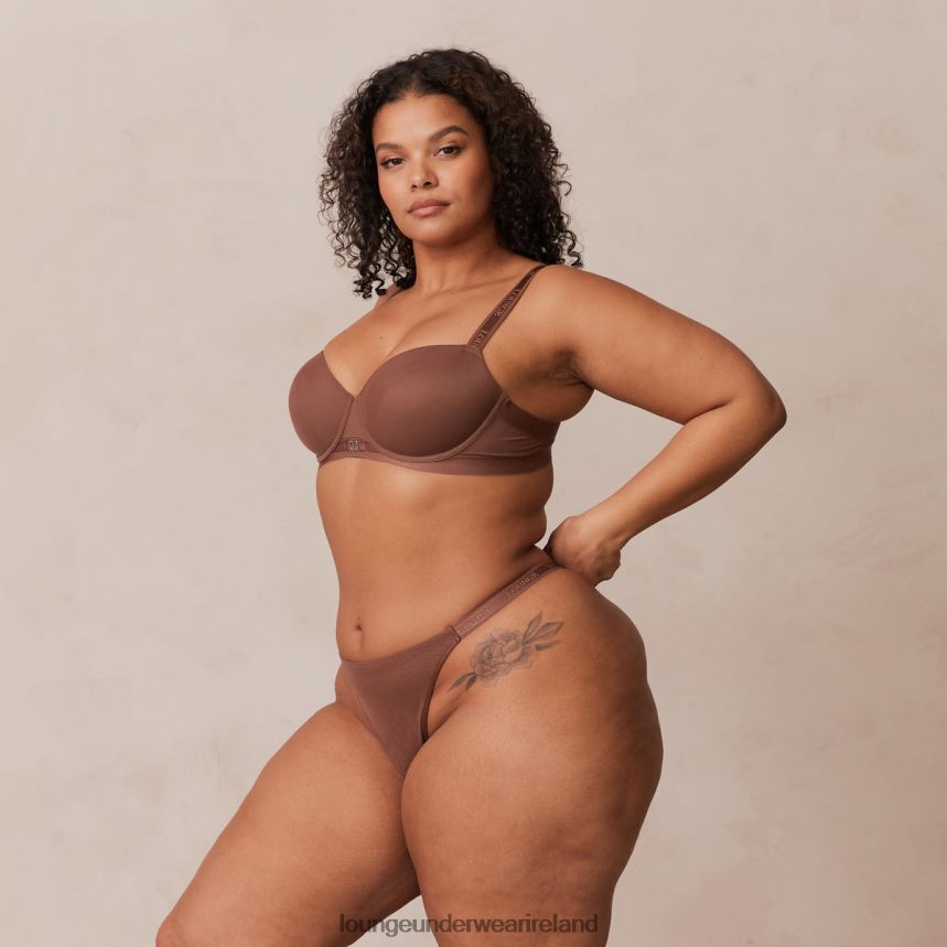 Lounge Underwear Women Smooth Mesh T-shirt Bra & Thong/Briefs Set F2H42Z122 Chestnut