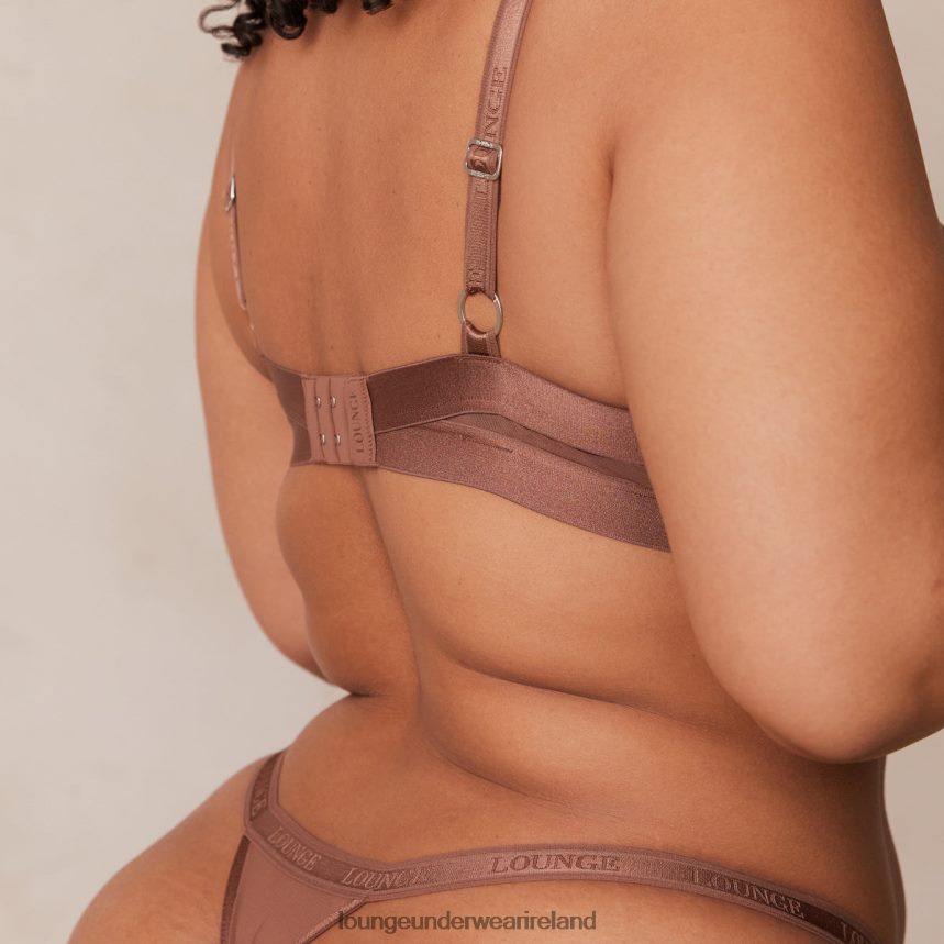 Lounge Underwear Women Smooth Mesh T-shirt Bra & Thong/Briefs Set F2H42Z122 Chestnut