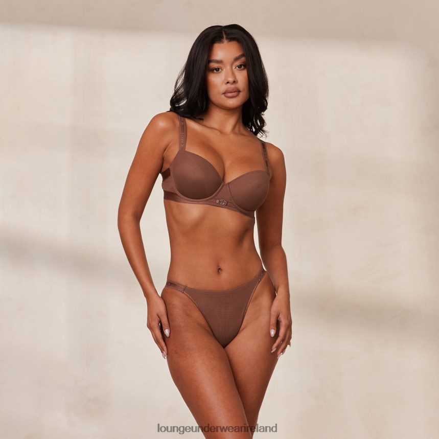 Lounge Underwear Women Smooth Mesh T-shirt Bra & Thong/Briefs Set F2H42Z122 Chestnut