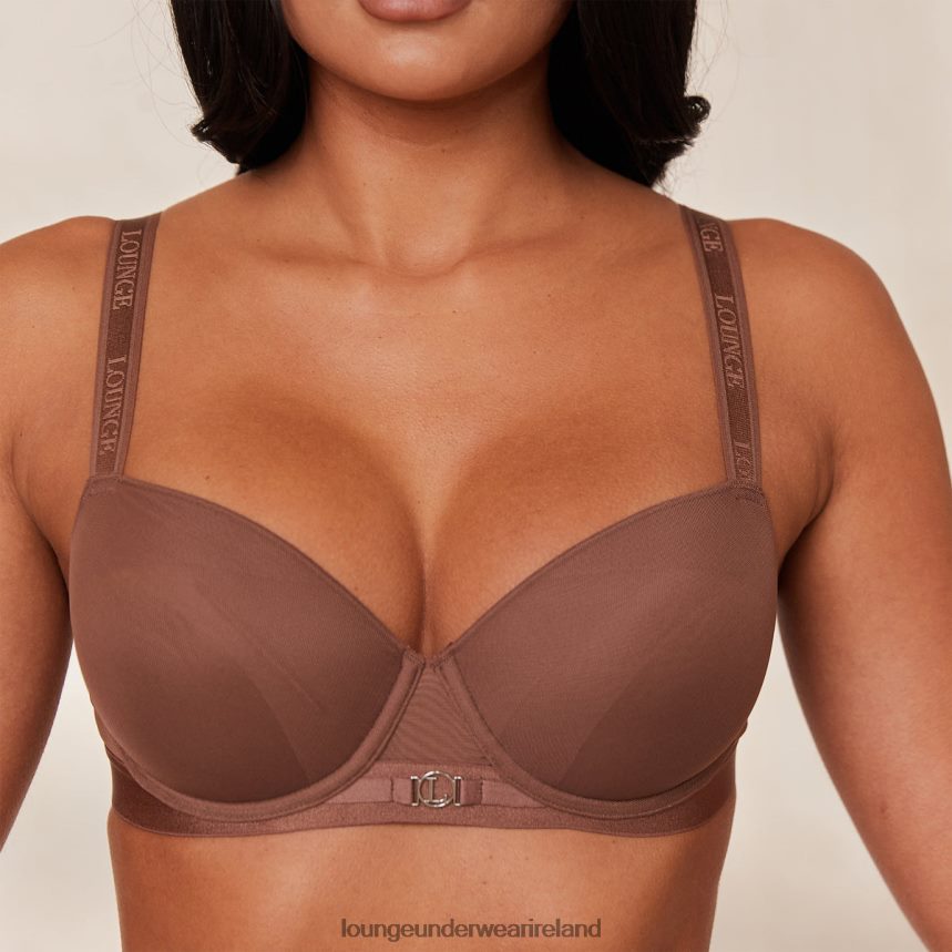 Lounge Underwear Women Smooth Mesh T-shirt Bra & Thong/Briefs Set F2H42Z122 Chestnut