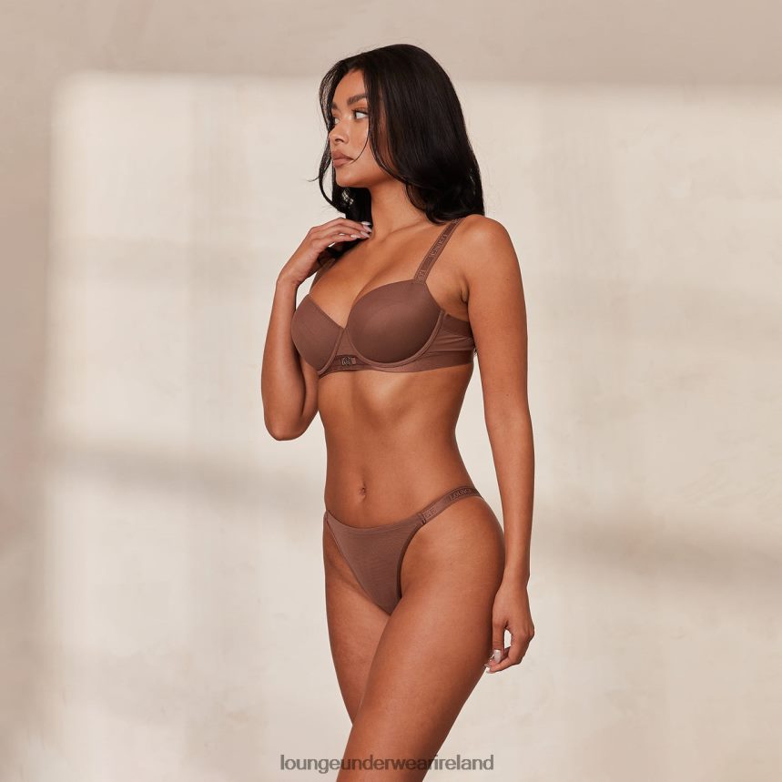 Lounge Underwear Women Smooth Mesh T-shirt Bra & Thong/Briefs Set F2H42Z122 Chestnut