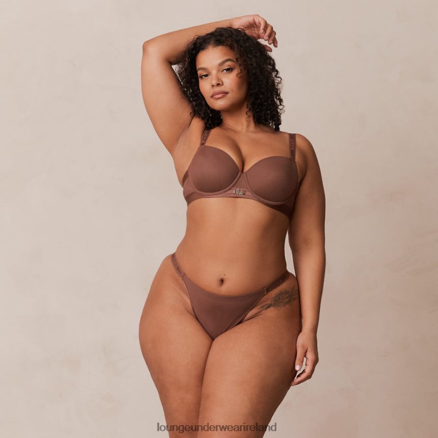 Lounge Underwear Women Smooth Mesh T-shirt Bra & Thong/Briefs Set F2H42Z122 Chestnut