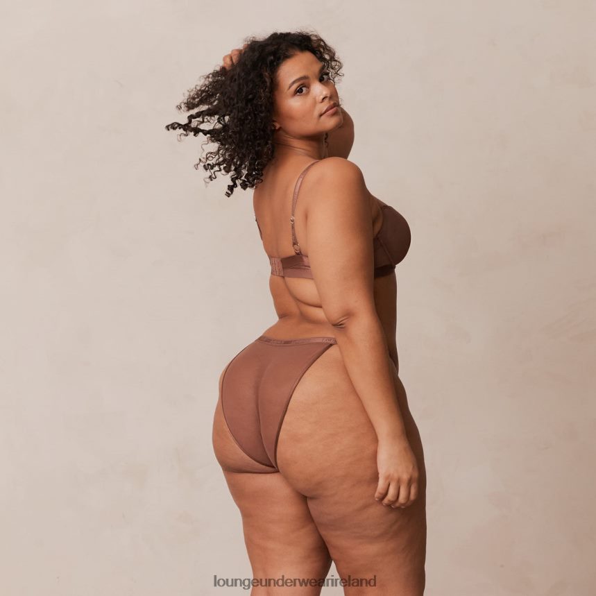 Lounge Underwear Women Smooth Mesh T-shirt Bra & Thong/Briefs Set F2H42Z122 Chestnut