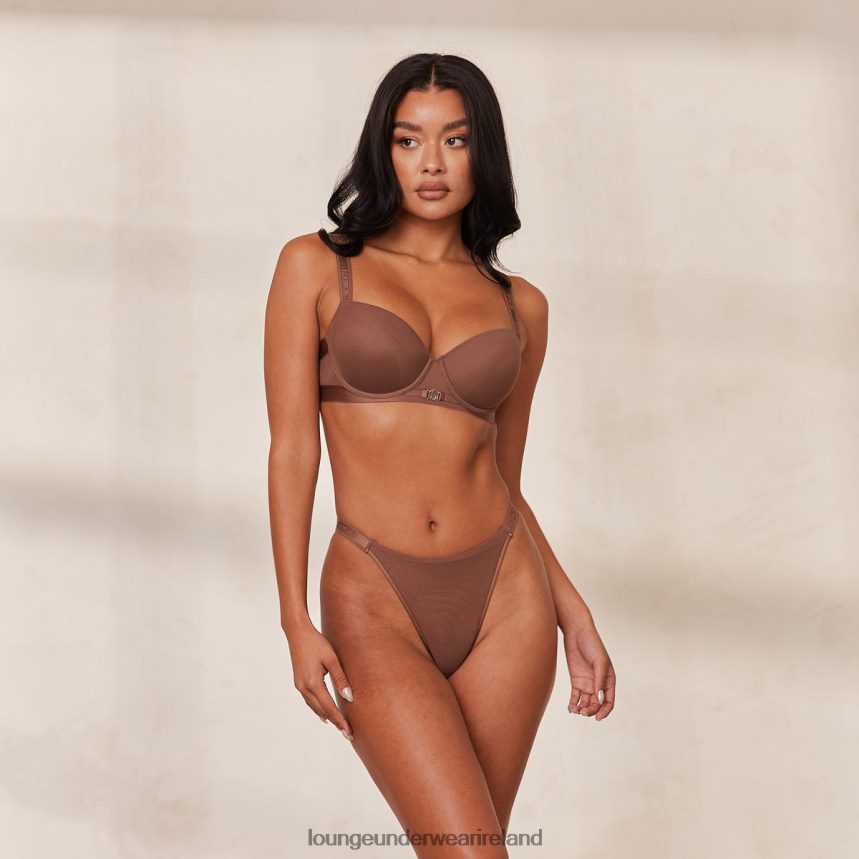 Lounge Underwear Women Smooth Mesh T-shirt Bra & Thong/Briefs Set F2H42Z122 Chestnut