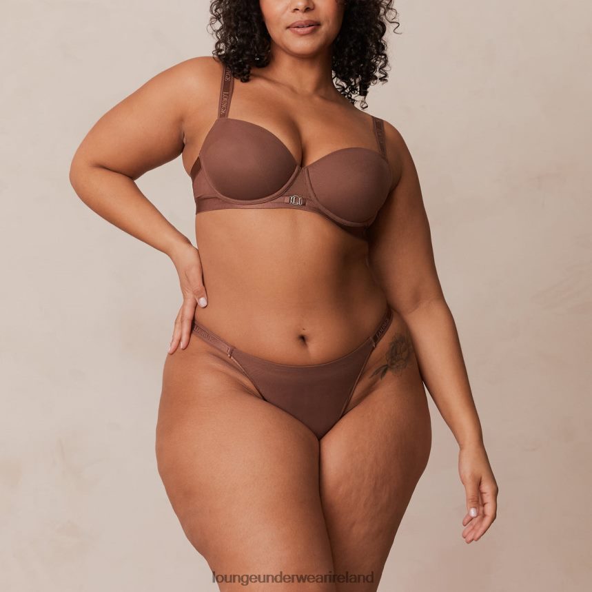 Lounge Underwear Women Smooth Mesh T-shirt Bra & Thong/Briefs Set F2H42Z122 Chestnut