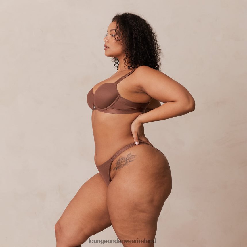 Lounge Underwear Women Smooth Mesh T-shirt Bra & Thong/Briefs Set F2H42Z122 Chestnut