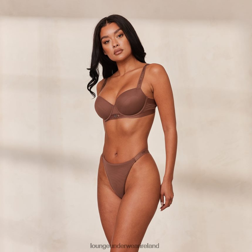 Lounge Underwear Women Smooth Mesh T-shirt Bra & Thong/Briefs Set F2H42Z122 Chestnut