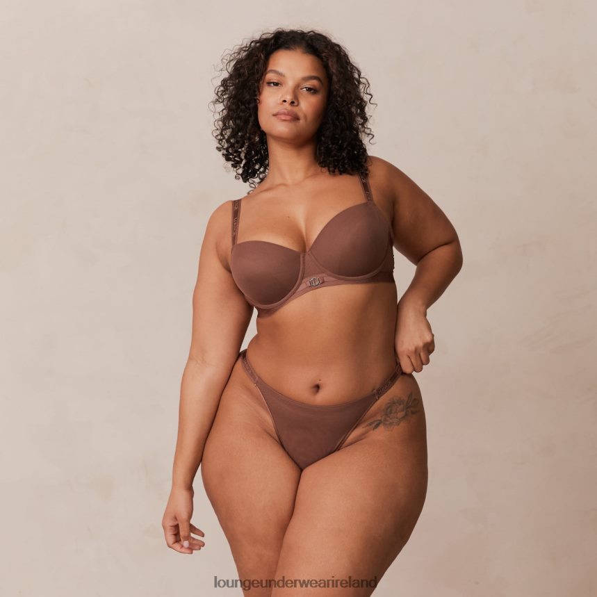 Lounge Underwear Women Smooth Mesh T-shirt Bra & Thong/Briefs Set F2H42Z122 Chestnut