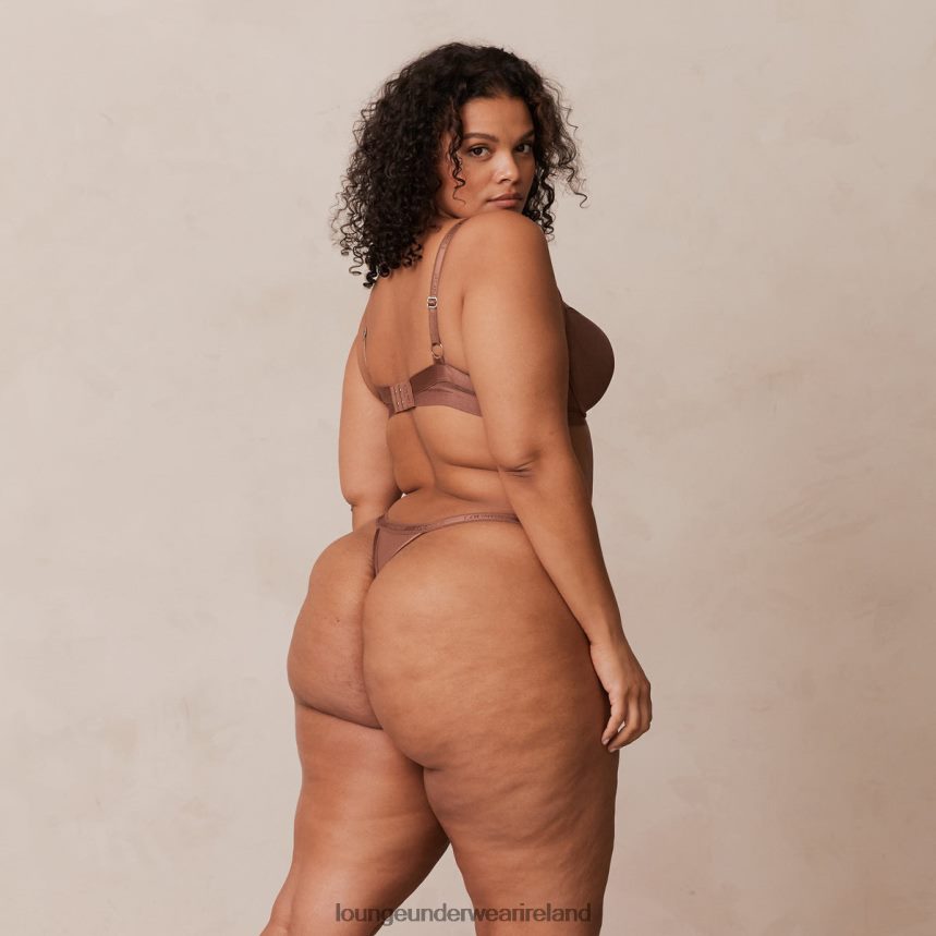 Lounge Underwear Women Smooth Mesh T-shirt Bra & Thong/Briefs Set F2H42Z122 Chestnut