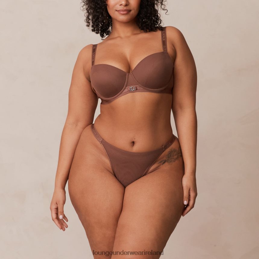 Lounge Underwear Women Smooth Mesh T-shirt Bra & Thong/Briefs Set F2H42Z122 Chestnut