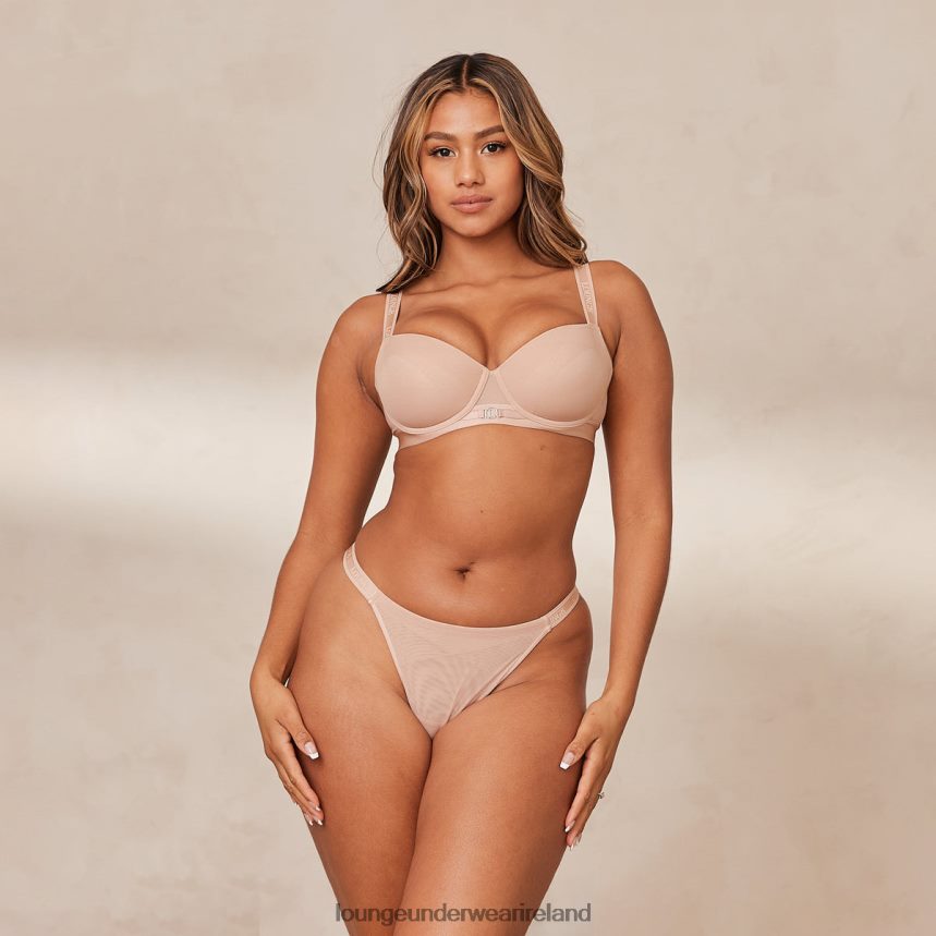Lounge Underwear Women Smooth Mesh T-shirt Bra & Thong/Briefs Set F2H42Z127 Taupe