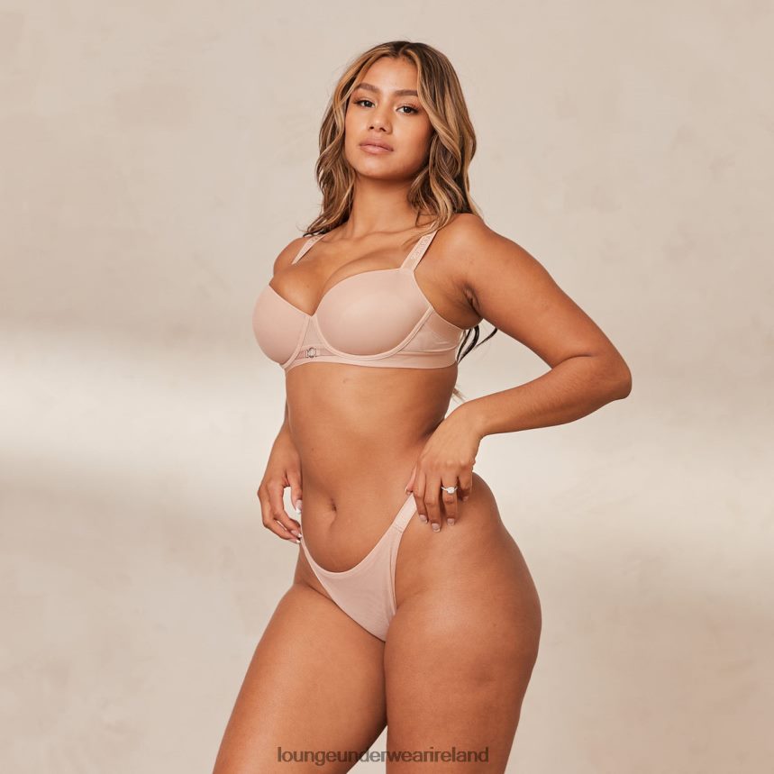 Lounge Underwear Women Smooth Mesh T-shirt Bra & Thong/Briefs Set F2H42Z127 Taupe