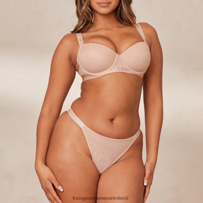 Lounge Underwear Women Smooth Mesh T-shirt Bra & Thong/Briefs Set F2H42Z127 Taupe