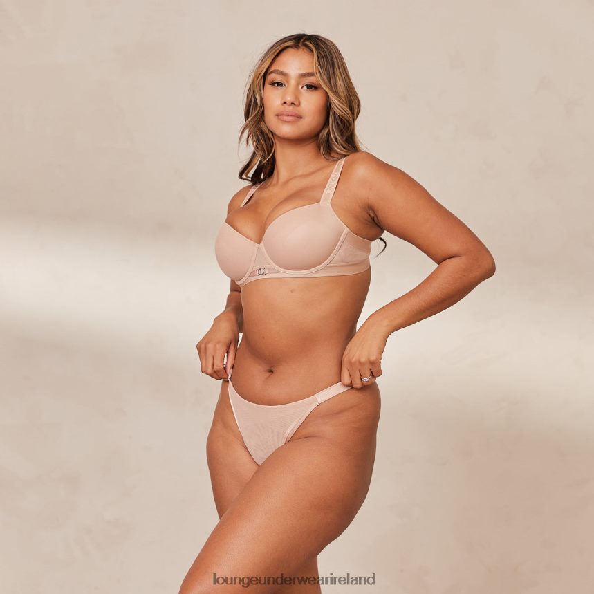 Lounge Underwear Women Smooth Mesh T-shirt Bra & Thong/Briefs Set F2H42Z127 Taupe