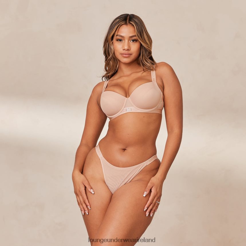 Lounge Underwear Women Smooth Mesh T-shirt Bra & Thong/Briefs Set F2H42Z127 Taupe