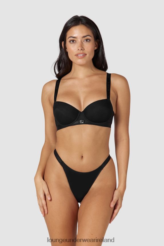 Lounge Underwear Women Smooth Mesh T-shirt Bra & Thong/Briefs Set F2H42Z128 Black