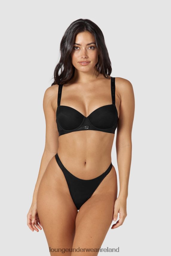 Lounge Underwear Women Smooth Mesh T-shirt Bra & Thong/Briefs Set F2H42Z128 Black