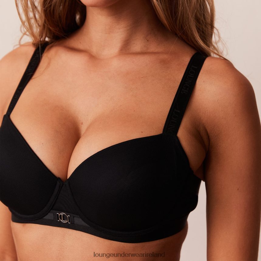 Lounge Underwear Women Smooth Mesh T-shirt Bra & Thong/Briefs Set F2H42Z128 Black