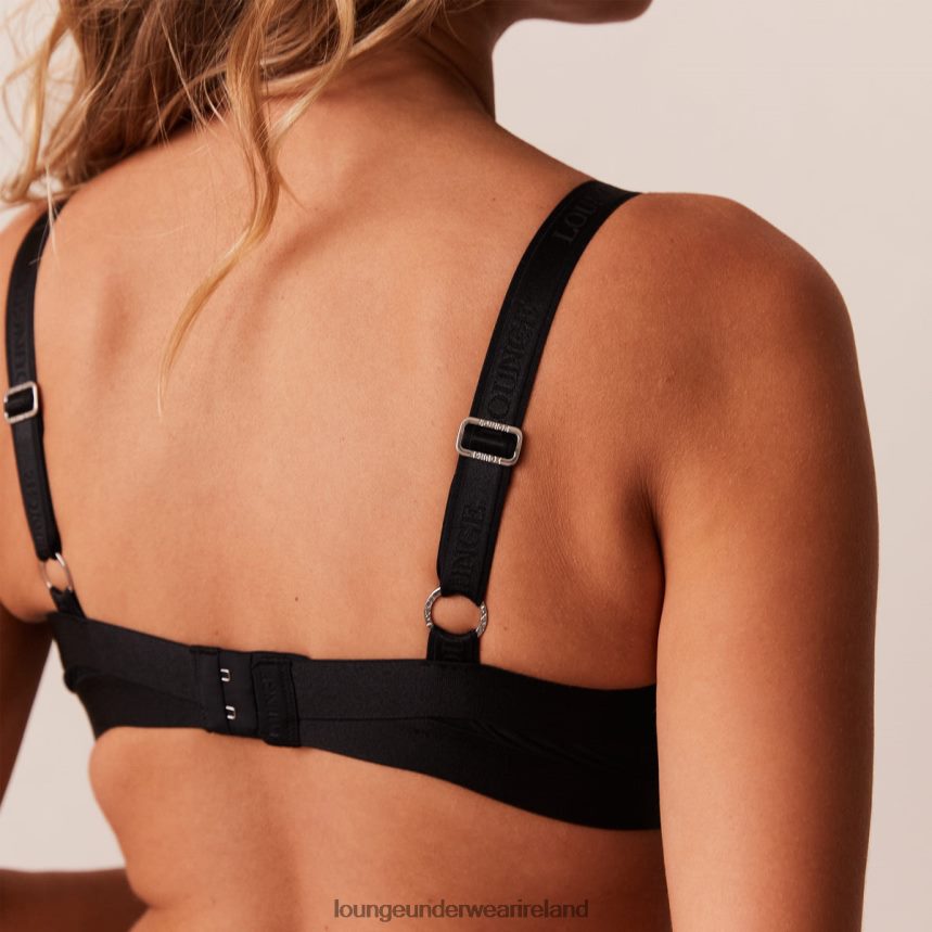 Lounge Underwear Women Smooth Mesh T-shirt Bra & Thong/Briefs Set F2H42Z128 Black