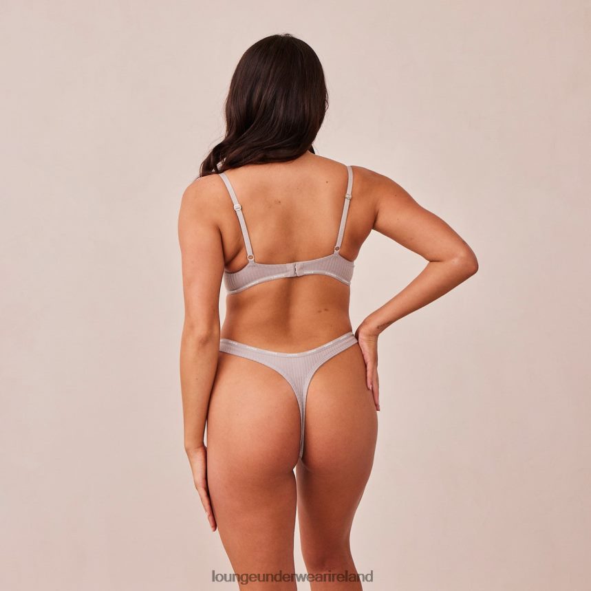 Lounge Underwear Women So Soft Ribbed T Shirt Bra & Thong Set F2H42Z42 Grey