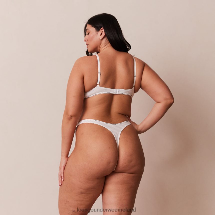 Lounge Underwear Women So Soft Ribbed T Shirt Bra & Thong Set F2H42Z60 White