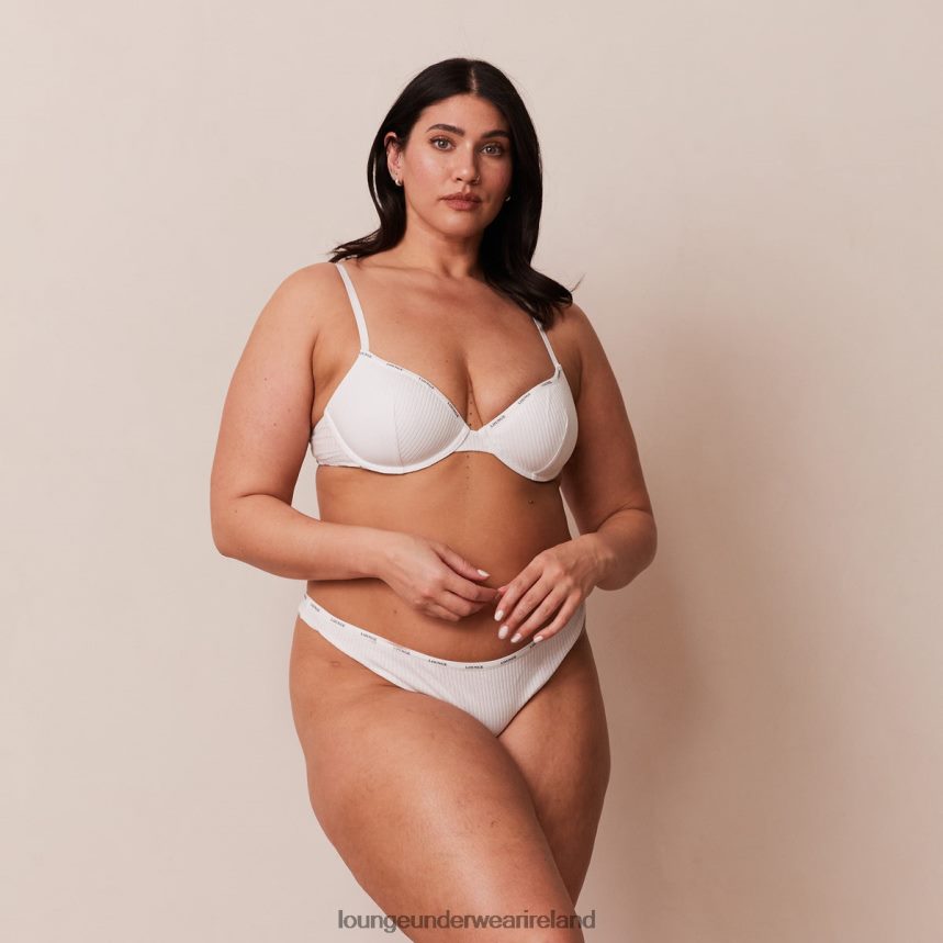 Lounge Underwear Women So Soft Ribbed T Shirt Bra & Thong Set F2H42Z60 White