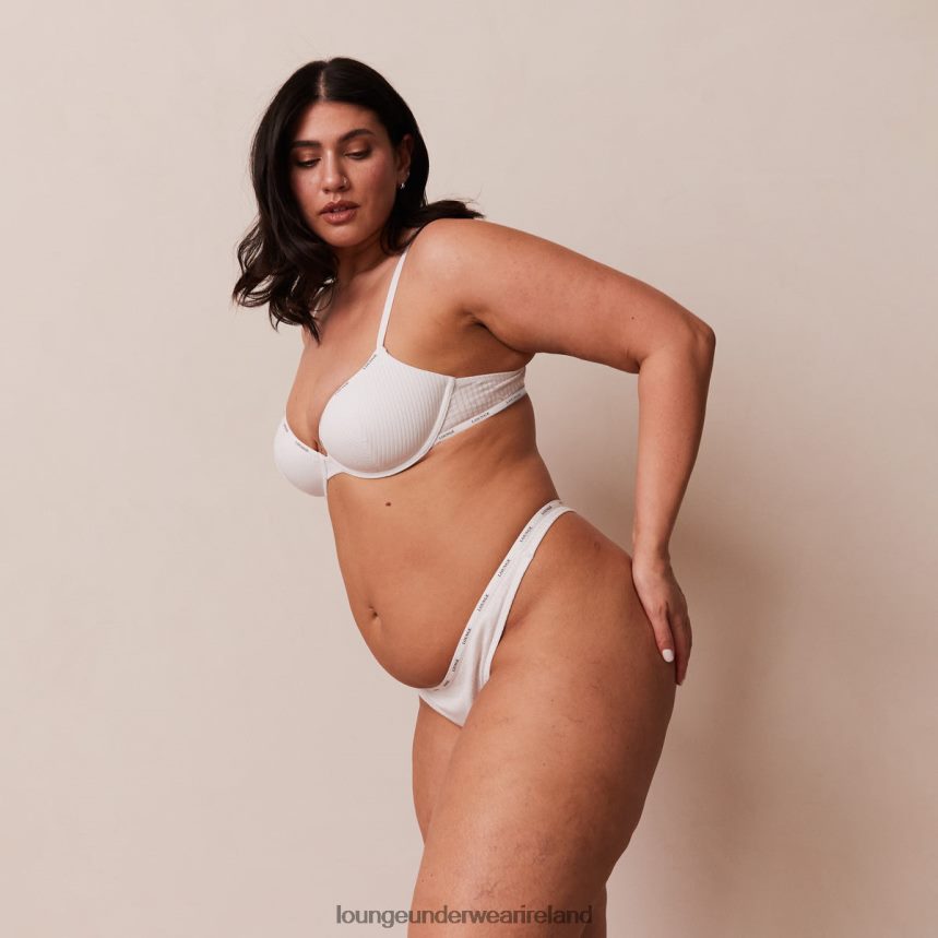 Lounge Underwear Women So Soft Ribbed T Shirt Bra & Thong Set F2H42Z60 White