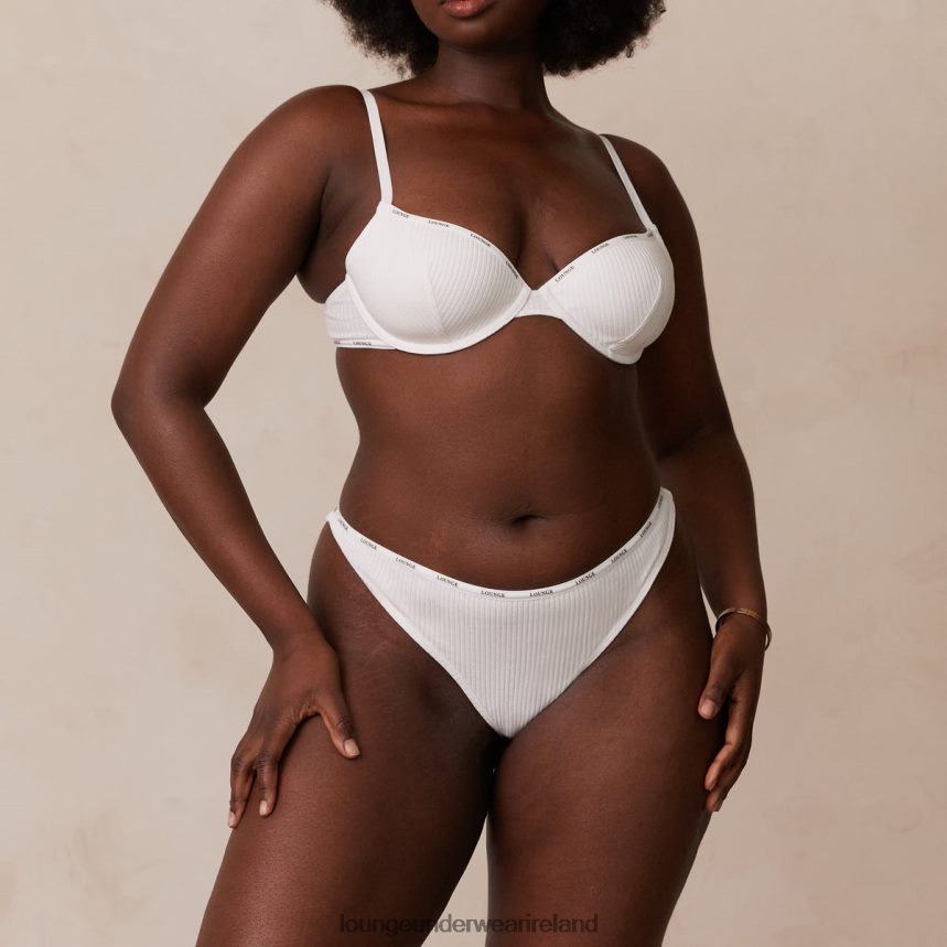 Lounge Underwear Women So Soft Ribbed T Shirt Bra & Thong Set F2H42Z60 White