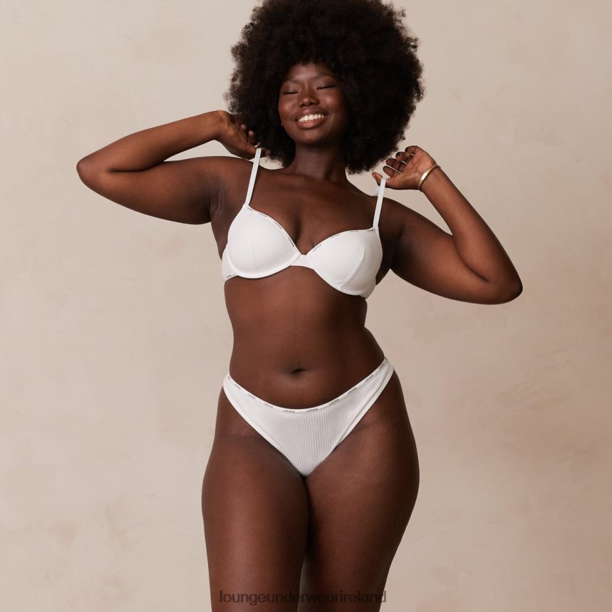 Lounge Underwear Women So Soft Ribbed T Shirt Bra & Thong Set F2H42Z60 White