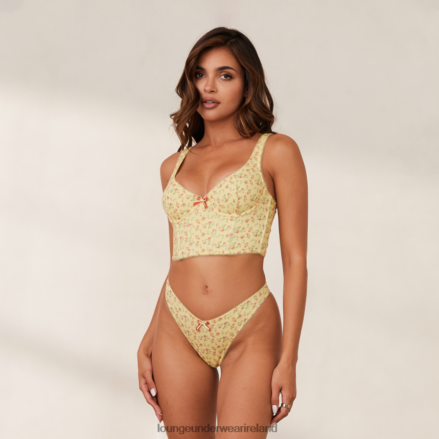 Lounge Underwear Women Sweet Longline Bra & G-String Set F2H42Z139 Lemon Floral