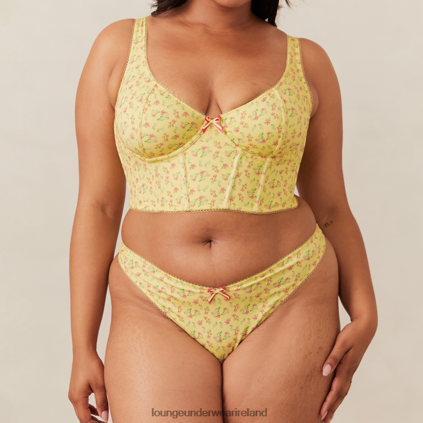 Lounge Underwear Women Sweet Longline Bra & G-String Set F2H42Z139 Lemon Floral