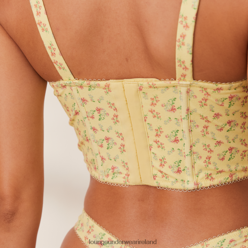 Lounge Underwear Women Sweet Longline Bra & G-String Set F2H42Z139 Lemon Floral