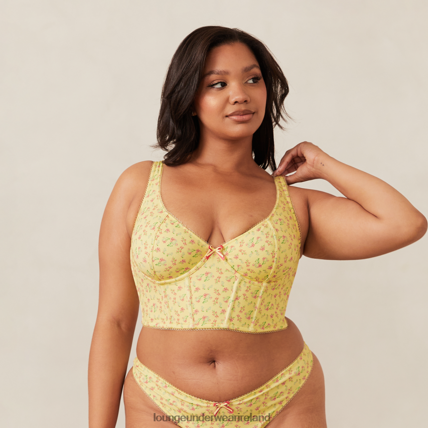 Lounge Underwear Women Sweet Longline Bra & G-String Set F2H42Z139 Lemon Floral