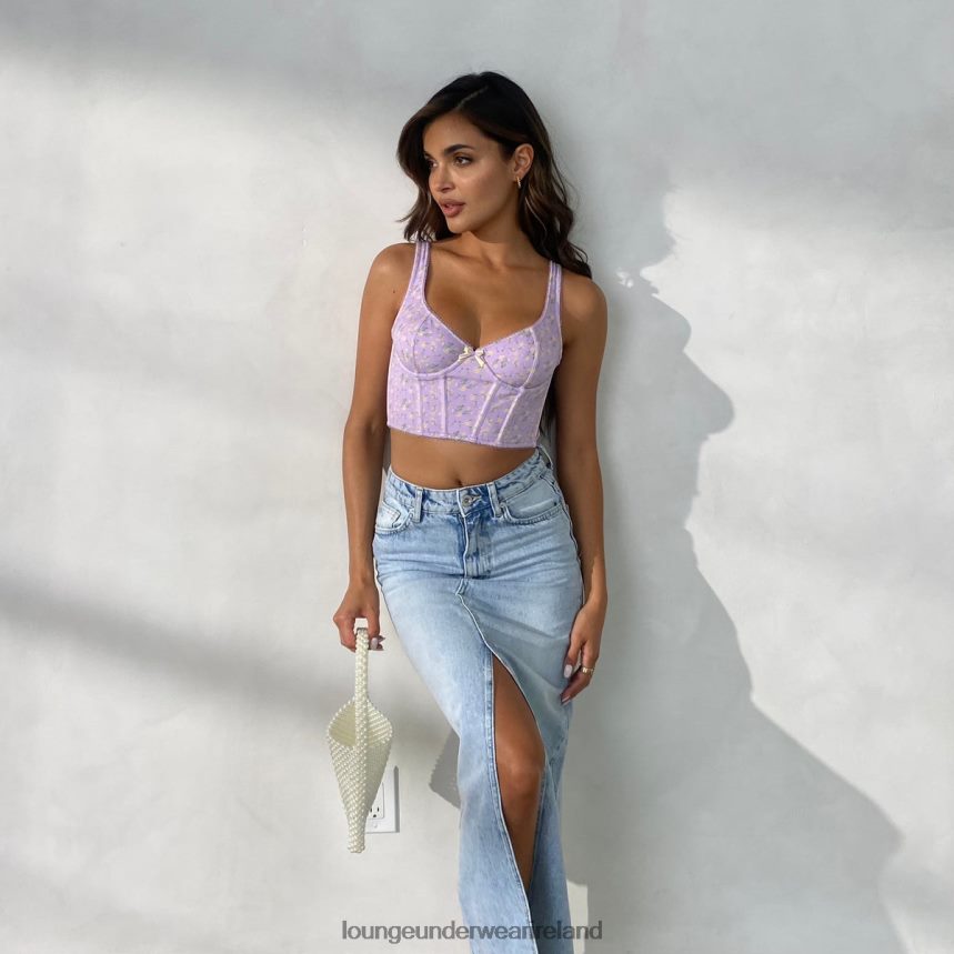 Lounge Underwear Women Sweet Longline Bra & G-String Set F2H42Z152 Lilac Floral