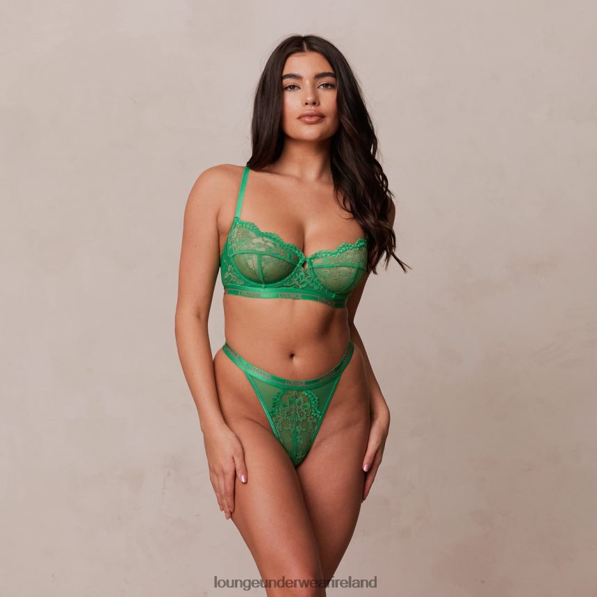 Lounge Underwear Women Two-tone Blossom Balcony Bra & Thong Set F2H42Z103 Green