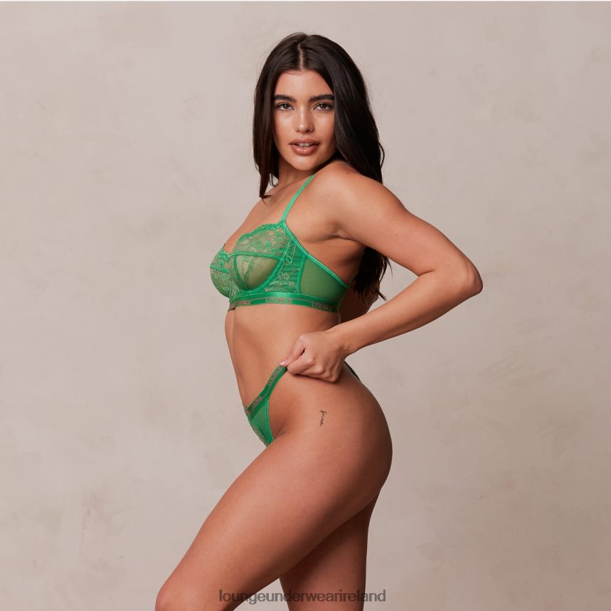 Lounge Underwear Women Two-tone Blossom Balcony Bra & Thong Set F2H42Z103 Green