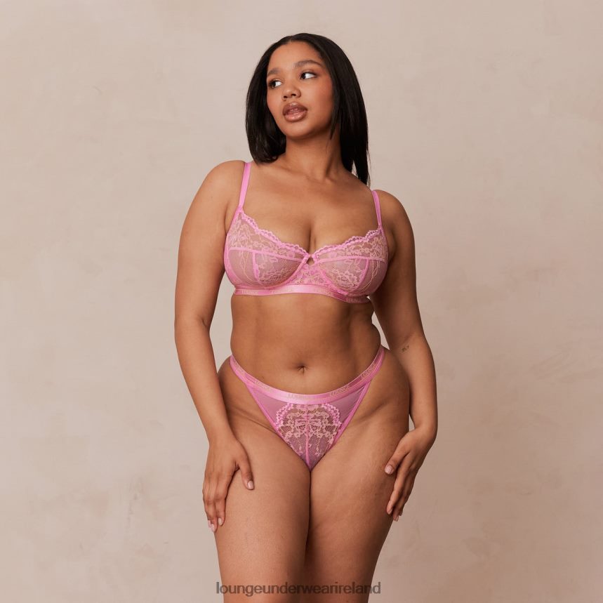 Lounge Underwear Women Two-tone Blossom Balcony Bra & Thong Set F2H42Z33 Pink