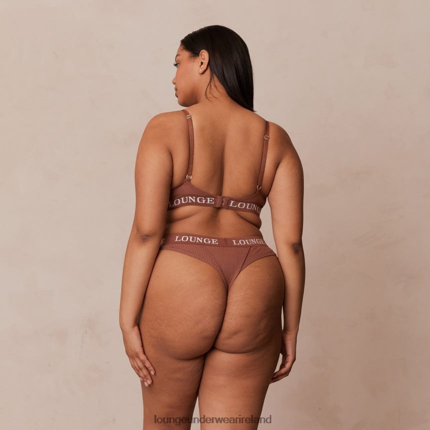 Lounge Underwear Women Ultra Comfort Ribbed T Shirt Bra & Thong Set F2H42Z40 Mocha