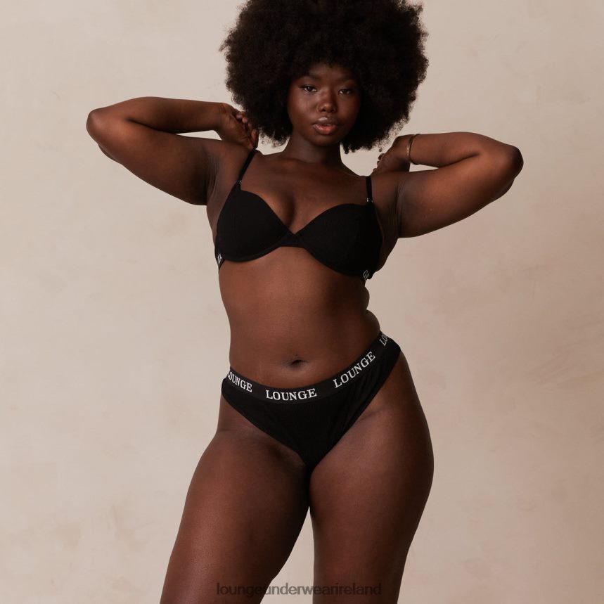 Lounge Underwear Women Ultra Comfort Ribbed T Shirt Bra & Thong Set F2H42Z64 Black