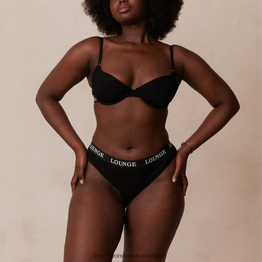 Lounge Underwear Women Ultra Comfort Ribbed T Shirt Bra & Thong Set F2H42Z64 Black