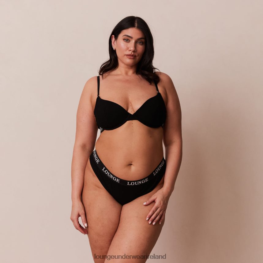 Lounge Underwear Women Ultra Comfort Ribbed T Shirt Bra & Thong Set F2H42Z64 Black