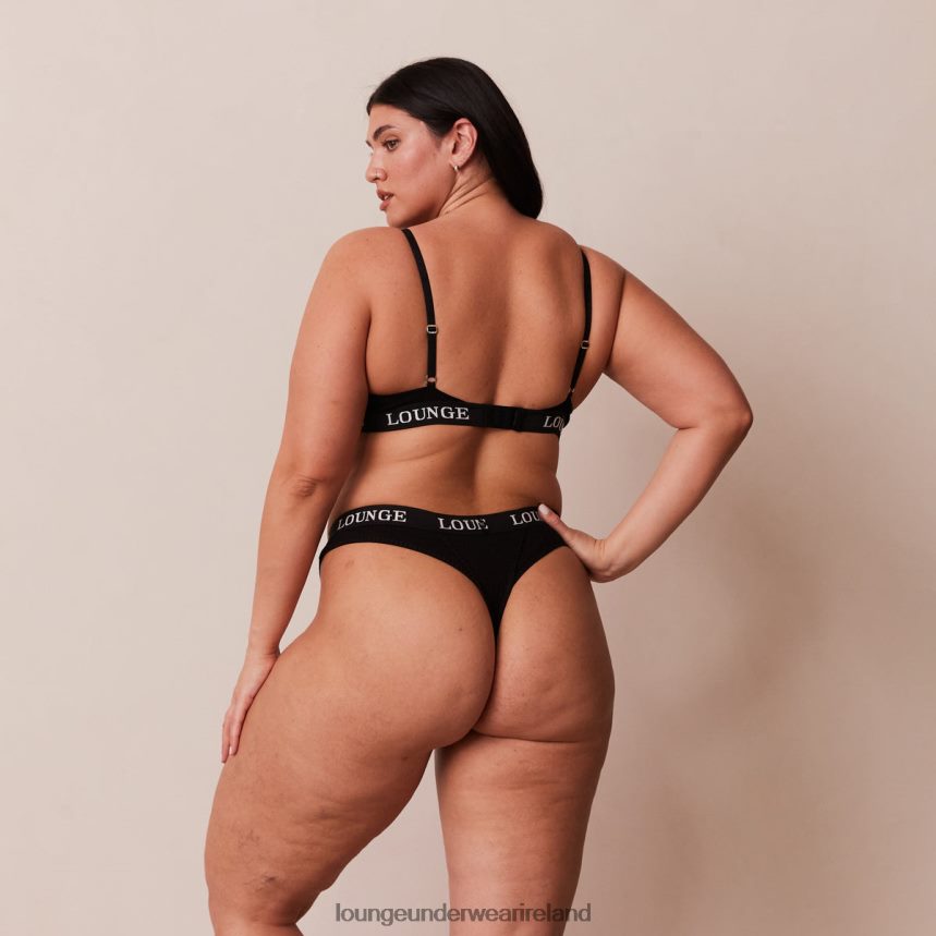 Lounge Underwear Women Ultra Comfort Ribbed T Shirt Bra & Thong Set F2H42Z64 Black