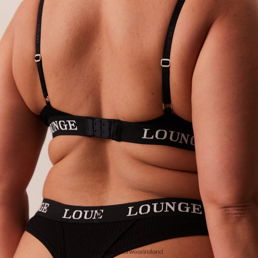 Lounge Underwear Women Ultra Comfort Ribbed T Shirt Bra & Thong Set F2H42Z64 Black