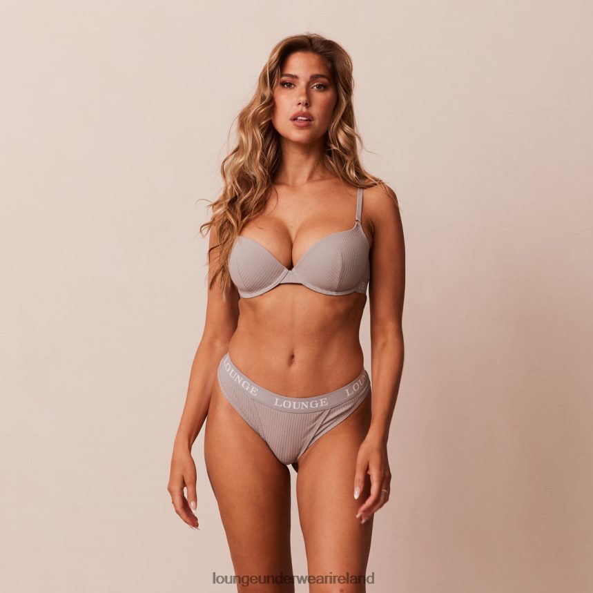 Lounge Underwear Women Ultra Comfort Ribbed T Shirt Bra & Thong Set F2H42Z81 Grey