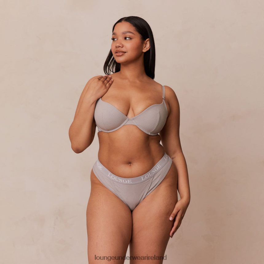 Lounge Underwear Women Ultra Comfort Ribbed T Shirt Bra & Thong Set F2H42Z81 Grey