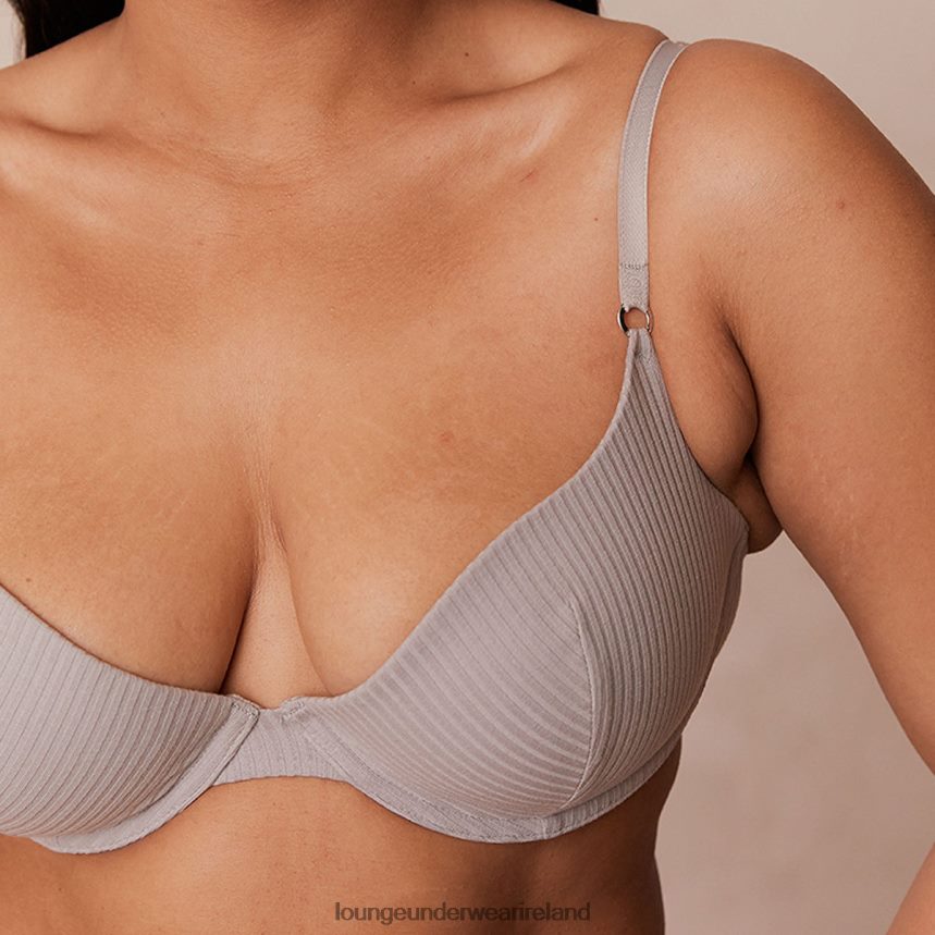 Lounge Underwear Women Ultra Comfort Ribbed T Shirt Bra & Thong Set F2H42Z81 Grey