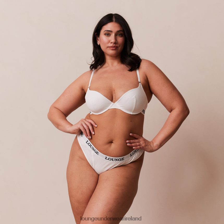 Lounge Underwear Women Ultra Comfort Ribbed T Shirt Bra & Thong Set F2H42Z86 White